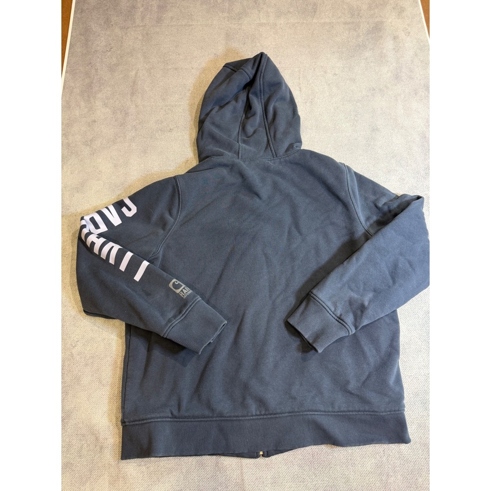 Carhartt Rain Defender Full Zip Hoodie Navy Blue Sleeve Logo Sweatshirt L 12/14 - Picture 2 of 6